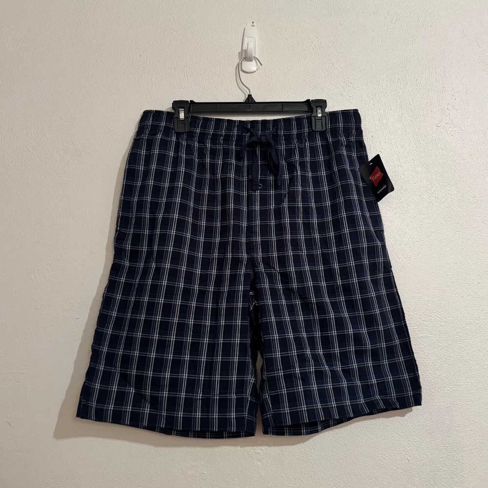 Hanes Men’s Blue Plaid Boxers with Pockets – Size L